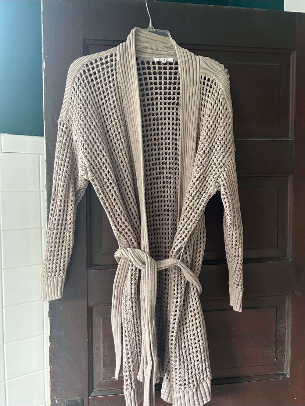 Splendid Open-Weave Belted Cardigan Sweater - Taupe
